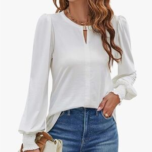 White Women's long sleeve dressy casual blouse long sleeve